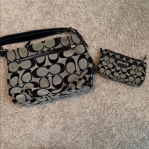 Coach Black and Tan Signature Shoulder Bag with matching wristlet